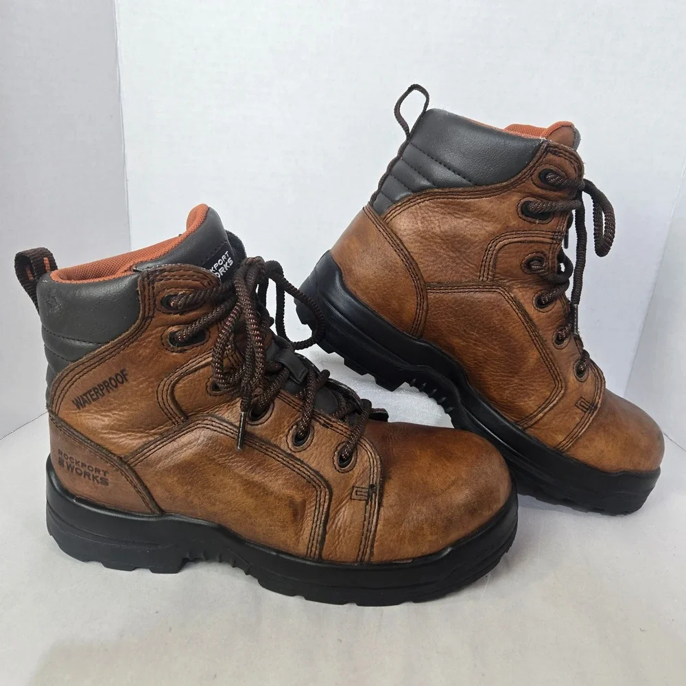 Rockport Works Waterproof Composite Toe Boots Mens 7.5 Womens 9.5 Brown RK6640